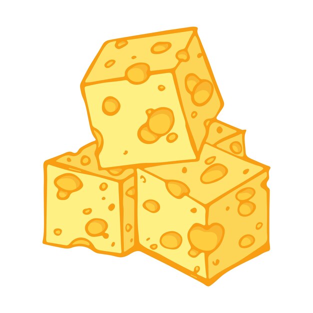 Handgezeichnete Käseteile und -scheiben isoliert auf weißem Hintergrund Käse-Symbol Vektor-Käse-Cliparts