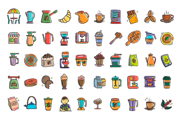 Handgezeichnete kaffee icons set