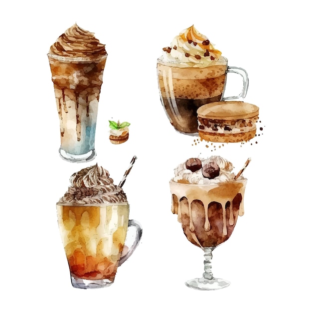 Handgezeichnete kaffeesatz-aquarellillustration auf weißem hintergrund für banner, tapete, einladung, poster, broschüre, gutschein, rabattmenü