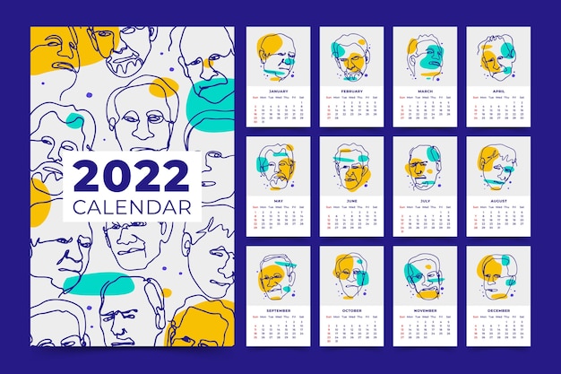 Vektor handgezeichnete kalendervorlage 2022