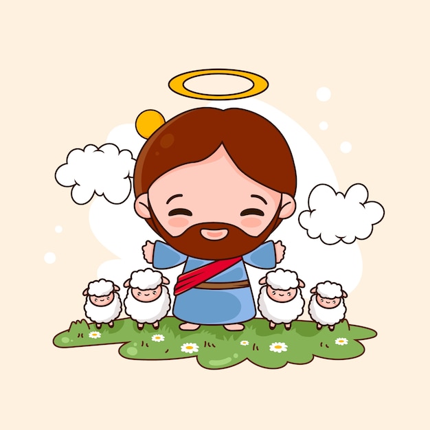 Vektor handgezeichnete kawaii jesus-illustration