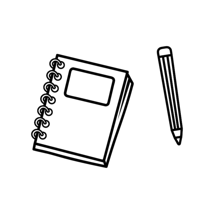 Vektor handgezeichnete kinder zeichnen cartoon-vektor-illustration, notizbuch und bleistift-symbol isoliert