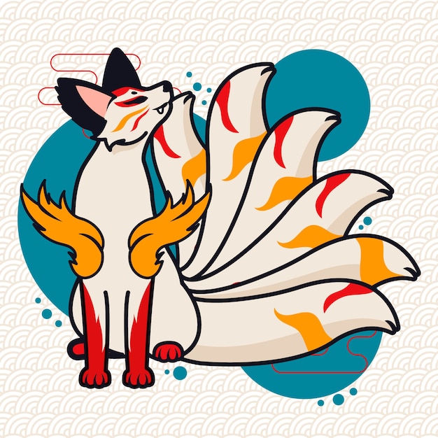 Vektor handgezeichnete kitsune-illustration im flachen design