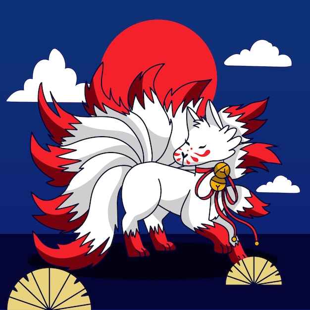 Handgezeichnete kitsune-illustration