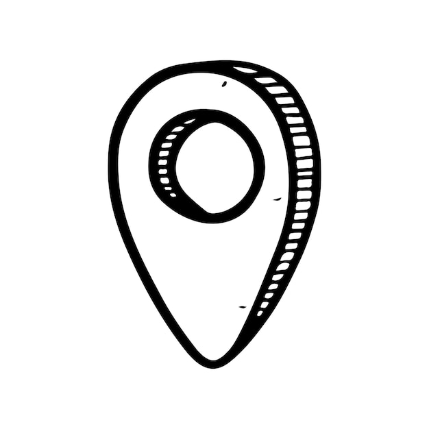 Handgezeichnete Koordinaten Standort Punkt GPS-Doodle-Symbol isoliert auf weißem Hintergrund. Vektor-Illustration.