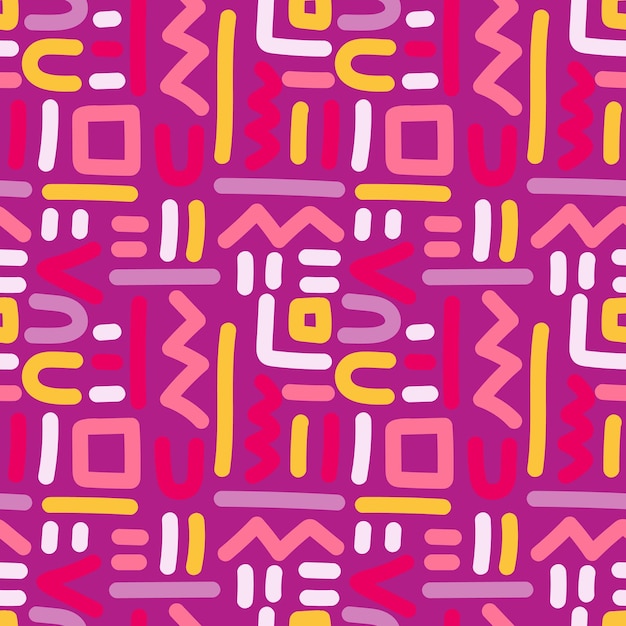 Handgezeichnete kreative formen nahtloses muster auf rosa hintergrund unterschiedliche linien ornament