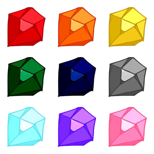 Handgezeichnete kristalle set geometrische edelsteine diamanten vektorgrafiken scherben aus glas cliparts