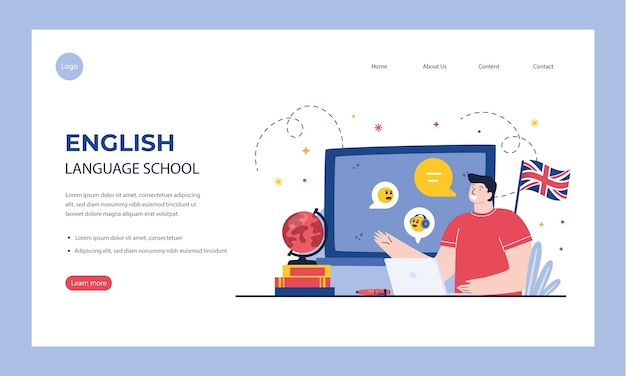 Vektor handgezeichnete landingpage für die englische schule