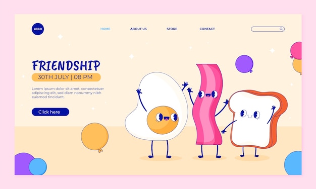 Vektor handgezeichnete landingpage-vorlage für die feier des freundschaftstages