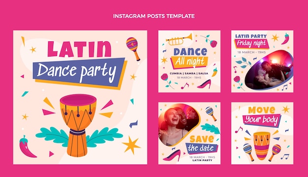 Handgezeichnete lateinische Tanzparty-Vorlage mit flachem Design