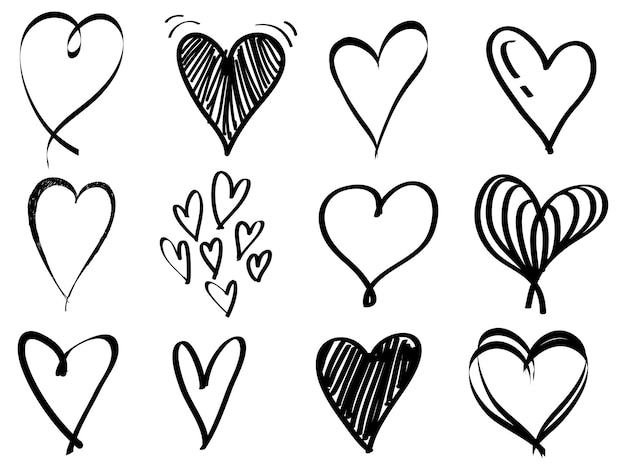 Handgezeichnete Liebesherz-Sammlung Doodle-Herzen isoliert auf weißem Hintergrund Vektor-Illustration