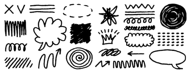 Handgezeichnete Linie Pinsel Vektorelement Doodle Set Grunge abstrakte Kreide spiralförmige Pfeile Element Scribble Linie Pinsel Hand gezeichnete Skizze Design