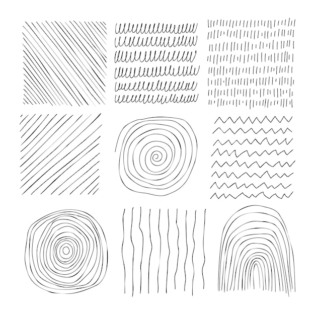 Handgezeichnete Linie Textur-Set Sammlung von Vektor-Scribble-Horizontal- und Wellenstrichen Grafische Vektor-Freihand-Texturen gesetzt Tintenlinien isoliert auf weißem Hintergrund