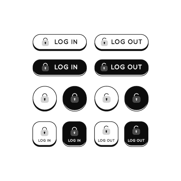 Vektor handgezeichnete login- und logout-schaltflächen-symbole