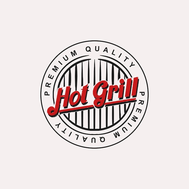 Vektor handgezeichnete logo-vorlagen für heißen grill premium-vektor