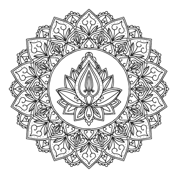 Vektor handgezeichnete mandala-lotusblumenzeichnung