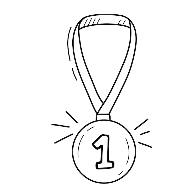 Vektor handgezeichnete medaille für den 1. platz im sport skizzen-doodle-vektorillustration isoliert auf weiß