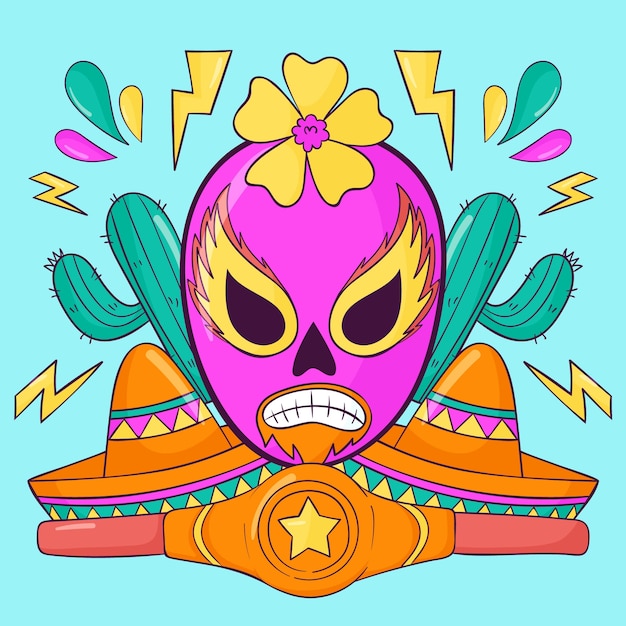 Handgezeichnete mexikanische Wrestler-Illustration