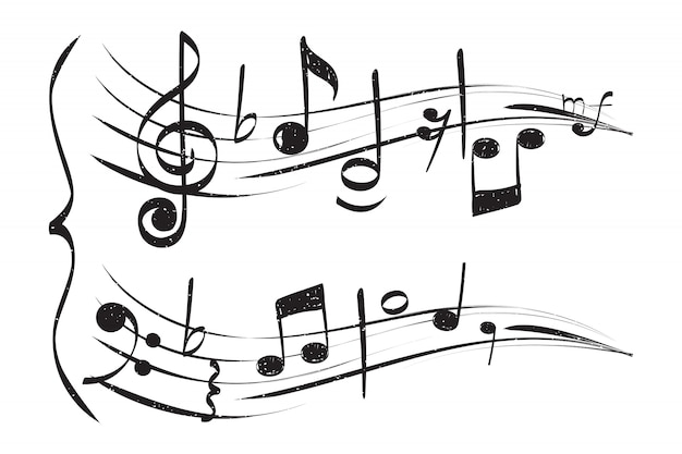 Handgezeichnete Musiknote. Mitarbeiter Violinschlüssel Noten Musiker auf weißem Hintergrund
