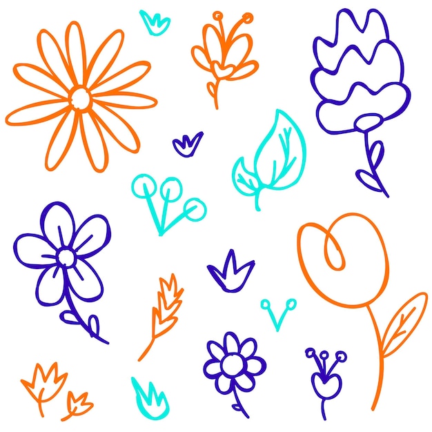 Vektor handgezeichnete natur und blumen umrissene vektordoodles