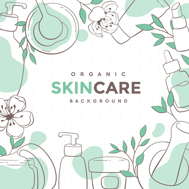 Handgezeichnete Naturkosmetik mit Blatthintergrund