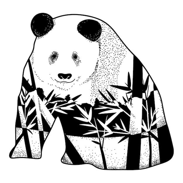 Handgezeichnete Panda-Illustration mit Doppelbelichtung