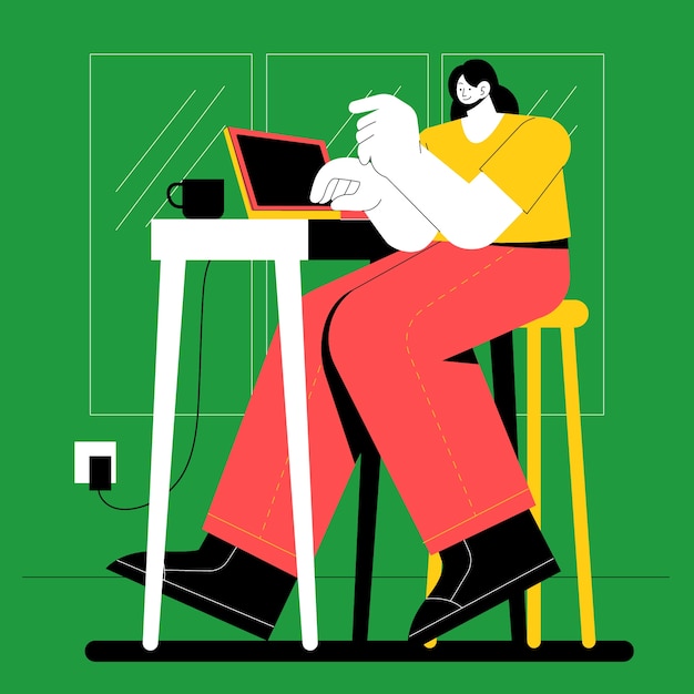 Handgezeichnete Person mit Laptop-Illustration