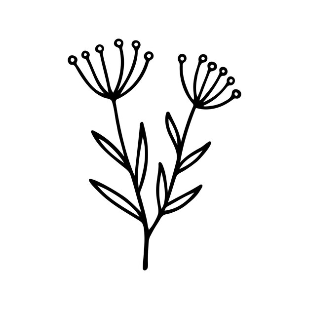 Handgezeichnete pflanzliche blumencliparts einzeiliger doodle-vektor