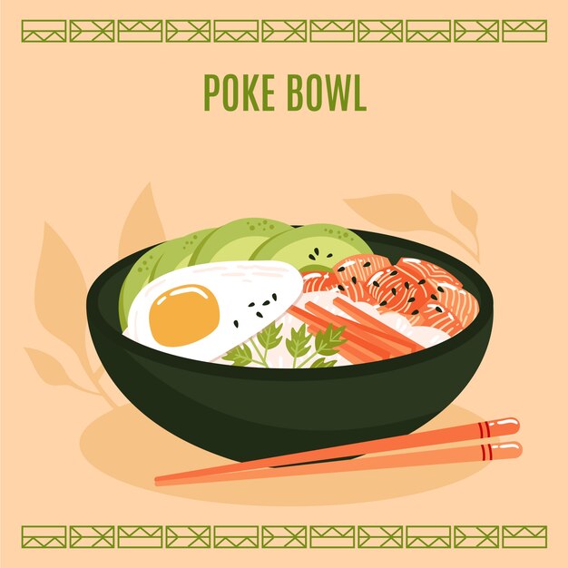 Handgezeichnete Poke-Food-Illustration mit flachem Design