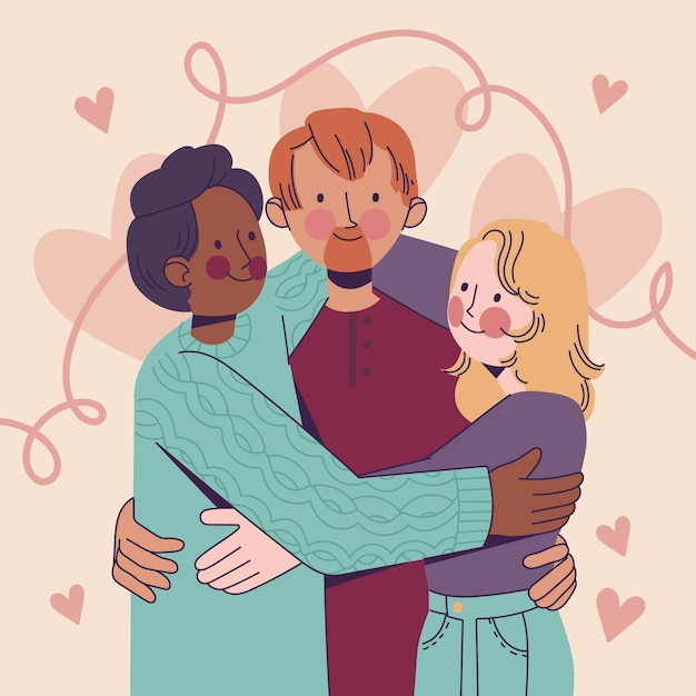 Handgezeichnete Polyamorie-Illustration