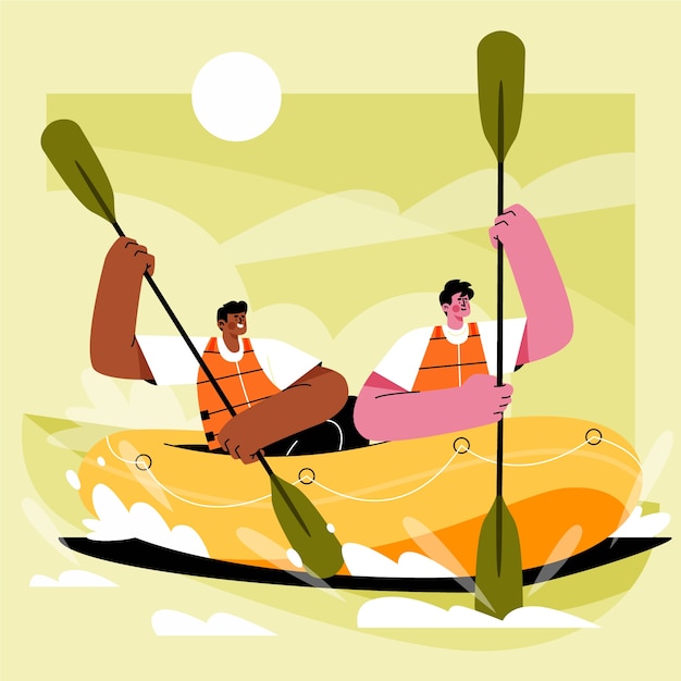 Vektor handgezeichnete rafting-illustration