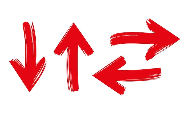 Handgezeichnete Red Arrow Brush Grunge Arrow Paint verschiedene Richtungsvektor-Illustration