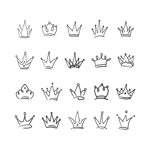 Handgezeichnete royal king-vektorsammlung doodle-kronen-vektor-illustrationsset