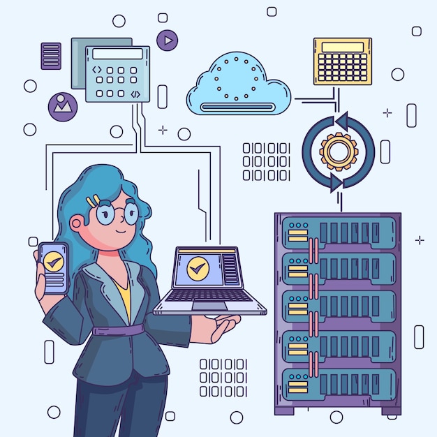 Handgezeichnete Saas-Illustration mit flachem Design