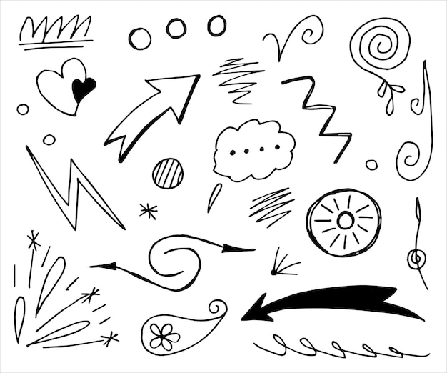 Handgezeichnete Sammlung verschiedener Doodle-Elemente für das Designkonzept
