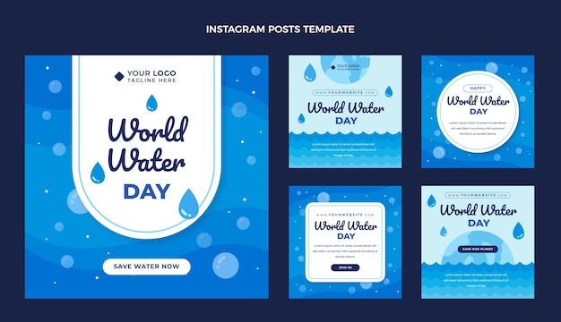 Handgezeichnete Sammlung von Instagram-Posts zum Weltwassertag