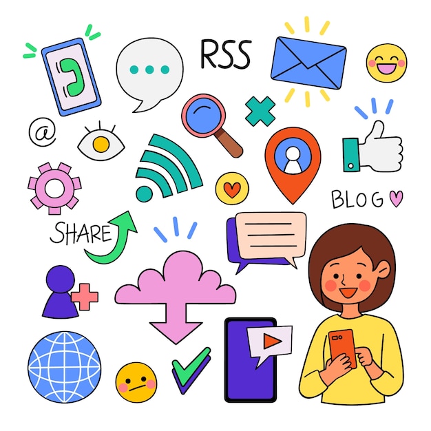 Handgezeichnete Sammlung von Social-Media-Elementen