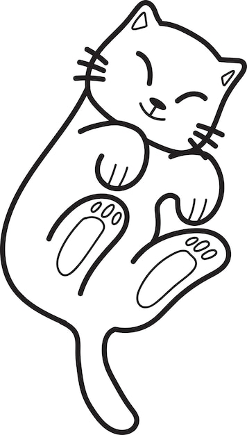 Vektor handgezeichnete schlafende katze mit bauchillustration im doodle-stil