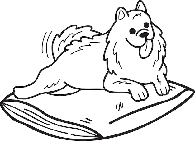 Handgezeichnete schlafende samojeden-hundeillustration im doodle-stil