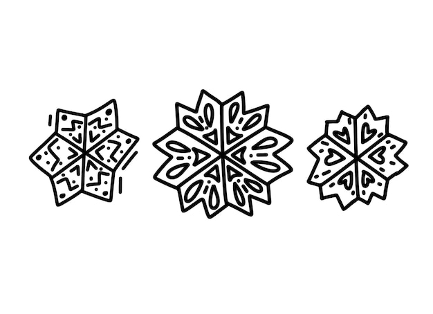 Handgezeichnete schneeflocken-symbole auf weißem hintergrund für dekorationsdesign doodle-vektorillustration winterelemente für weihnachten und neujahr