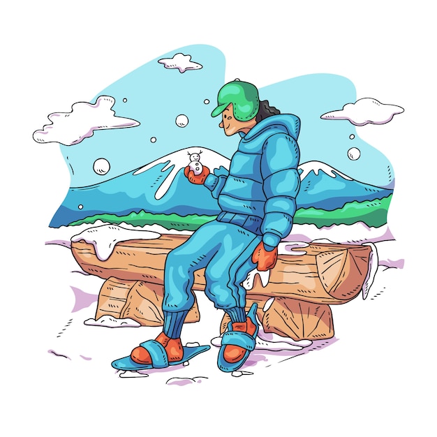 Vektor handgezeichnete schneeschuh-illustration