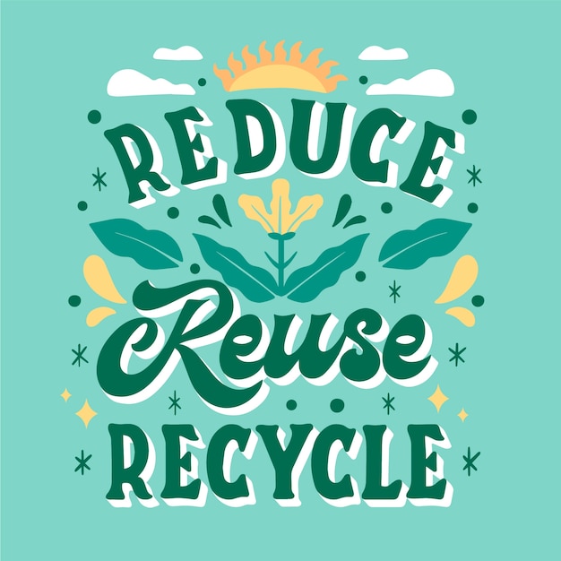 Handgezeichnete schriftzüge reduzieren die wiederverwendung und recyceln