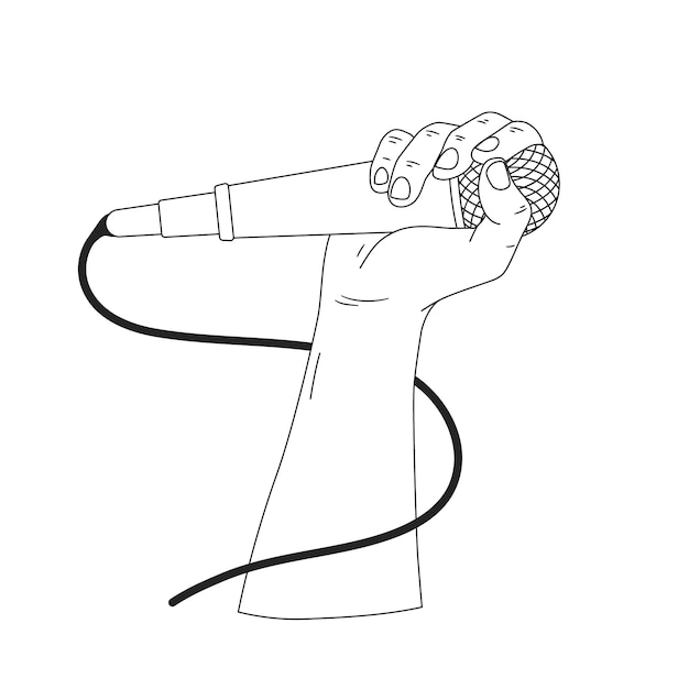 Handgezeichnete schwarze mikrofon-cartoon-illustration