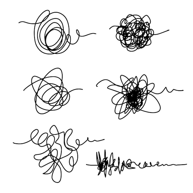 Handgezeichnete Scribble-Formen, Chaos-Muster mit Illustrations-Stil-Droodle und Line-Art