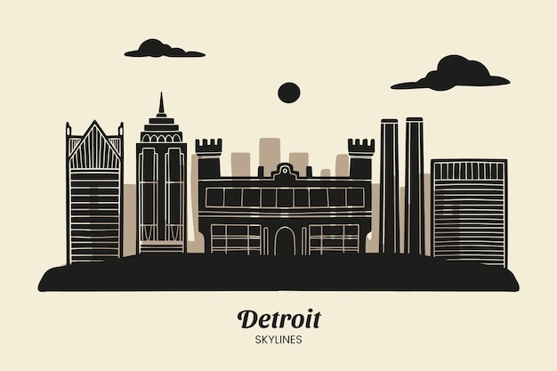 Vektor handgezeichnete silhouette der skyline der stadt detroit