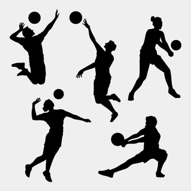 Handgezeichnete Silhouette des Volley-Sets