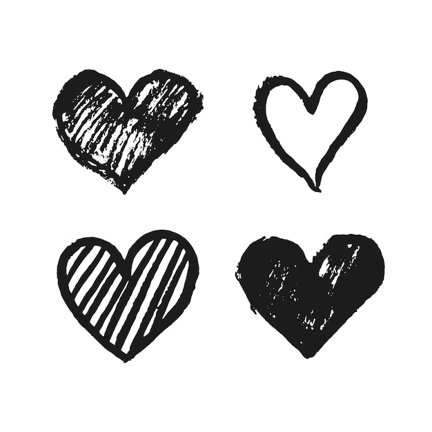 Handgezeichnete Silhouette Herz-Set Marker Pinselstriche Grunge Textur Design-Elemente