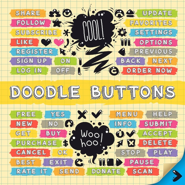 Handgezeichnete sketchy doodle buttons set