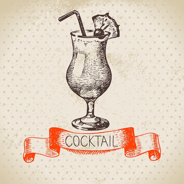 Handgezeichnete skizze cocktail vintage hintergrund vektor-illustration