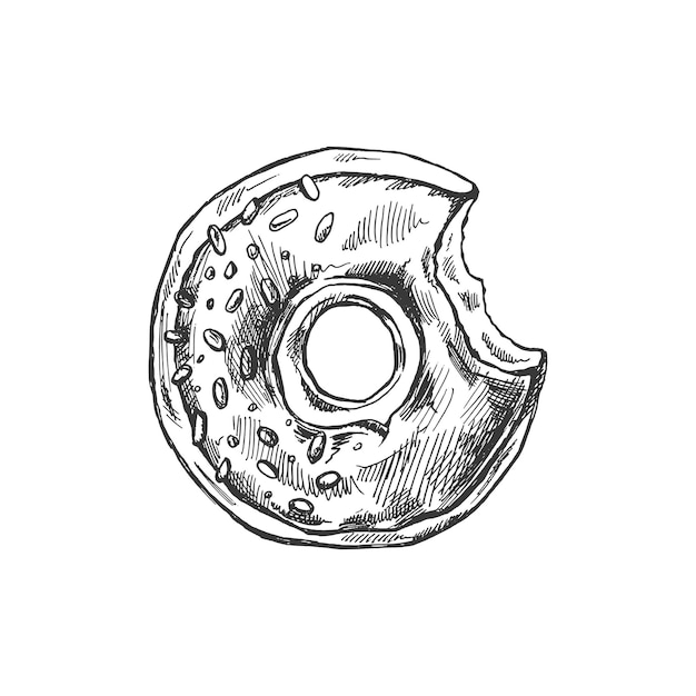 Handgezeichnete Skizze eines Donuts. Vintage-Illustration. Gebäck, Süßigkeiten, Dessert